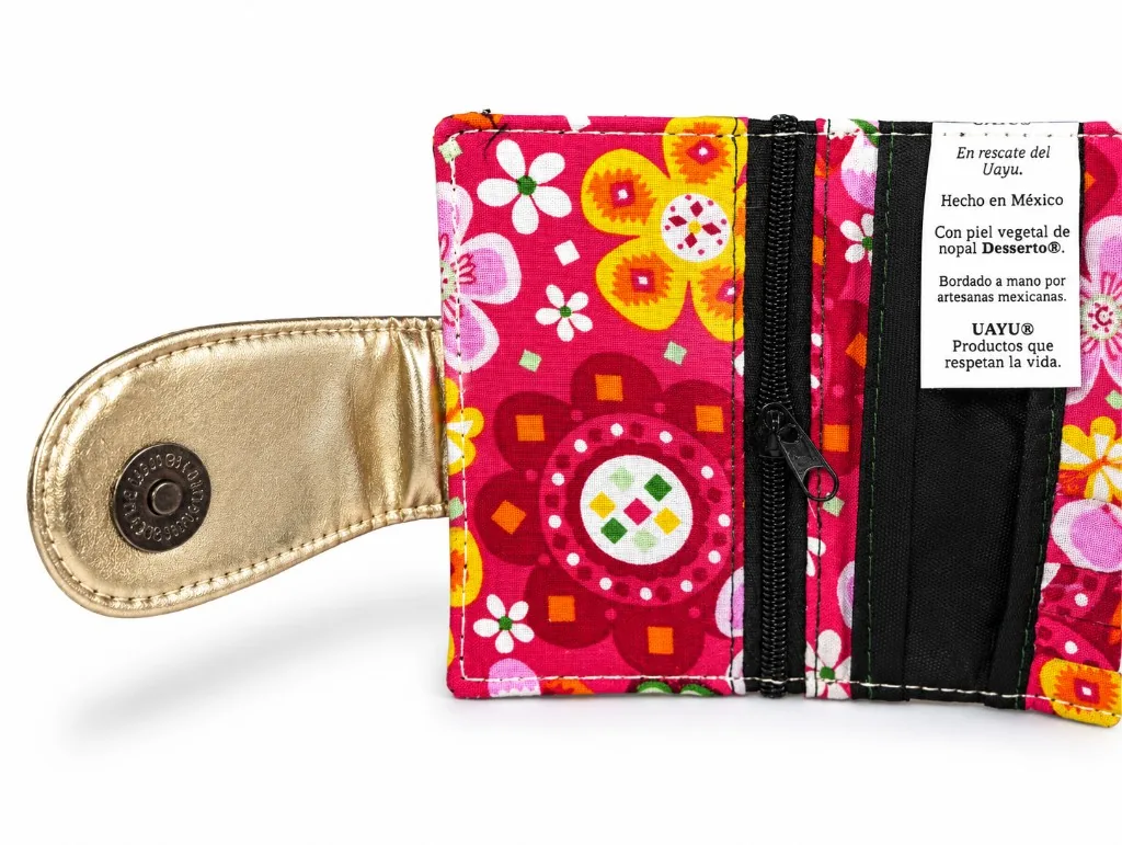 Cartera-billetera UAYU® Xichú Oro Nativo — detalle y textura